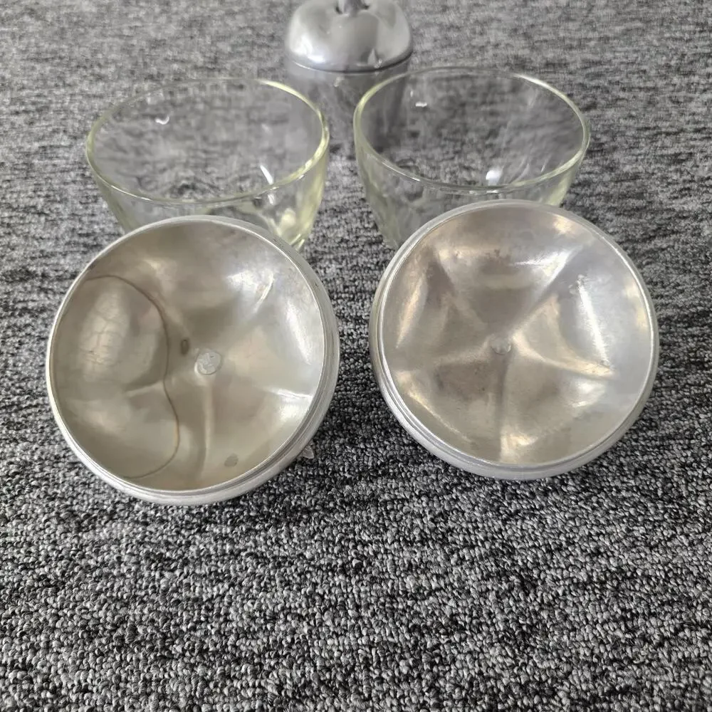 2 Decorative Glass & Pewter Apple Jars & 1 Solid Pewter Trinket Box Leaf Stems
